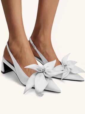 JW PEI Floral Appliques Slingback Pumps - Silver